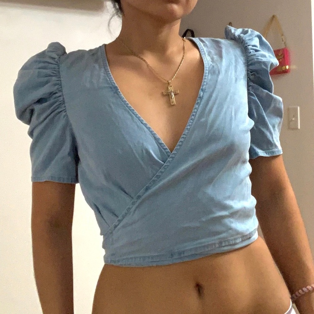 Wrap Denim Crop Top